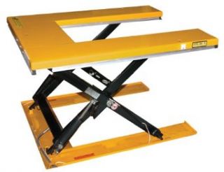Beacon Low Profile U Type Electric Lift Tables; Platform Size (W x L) 53 1/2" x 63"; Capacity 3, 000 lbs; Lowered Height 4 1/4"; Raised Height 33 1/2"; Model# BEHU 3 Personnel Scissor Lifts