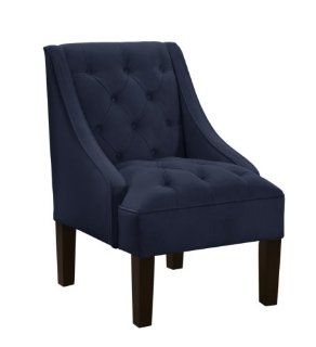 Skyline Furniture Tufted Swoop Arm Chair in Velvet Navy   Blue Swoop Chair
