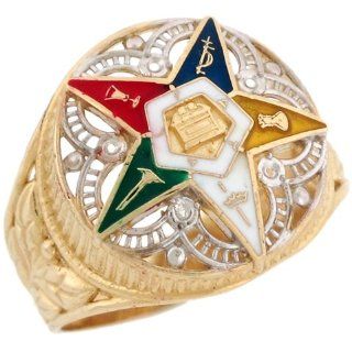 10k Yellow Gold Eastern Star Enamel Filigree Stylish Ladies Ring Jewelry