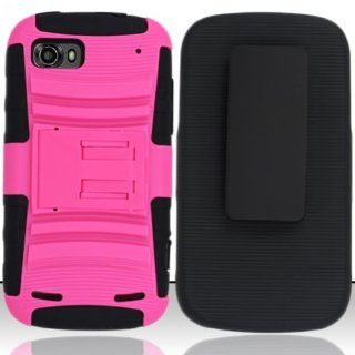 For ZTE Warp Sequent / Warp 2 N861 (Boost)   Heavy Duty Armor Style 2 Case w/ Holster   Black/Hot Pink AM2H Cell Phones & Accessories