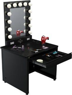 Broadway Lighted Vanity Desk 36'' x 30"   Black Frame, Black Surface   Vanity Mirrors