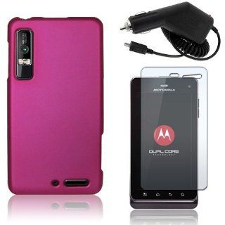 Motorola Droid 3 XT862 / MileStone 3 XT883   Hot Pink Rubberized Hard Plastic Skin Case Cover + Car Charger + Clear Screen Protector [AccessoryOne Brand] Cell Phones & Accessories