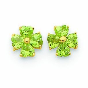 2.1 Carat 14K Gold Heart shaped Peridot Flower Post Earrings Stud Earrings Jewelry