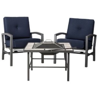 Threshold 3 Piece Navy Blue Metal Firepit Patio Furniture Set, Squier Collection