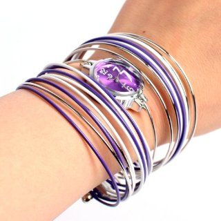 Shot in Fashion Women's Girls Bracelet Quartz Wrist Watch Bangle Purple+ White Watches