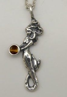 A Sweet Little Mermaid Pendant in Silver with Tiger EyeJewelry Made in America The Silver Dragon Jewelry