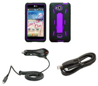 LG Spirit 4G MS870   Accessory Kit   Black / Purple Rugged Hybrid Kick Stand Case + Atom LED Keychain Light + Micro USB Data Cable + Car Charger Cell Phones & Accessories