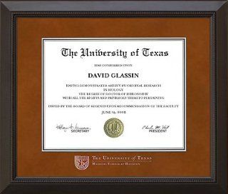 UT Health Science Center   Houston Diploma Frame in Orange Suede  Sporting Goods  Sports & Outdoors