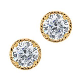 0.54 Ct Round G/H SI1 Diamond 14K Yellow Gold Stud Earrings Jewelry