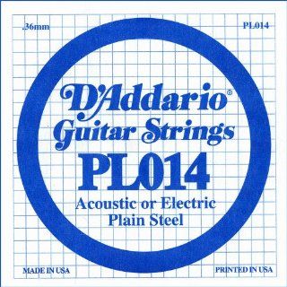 D'Addario Single string Plain Steel Single Gauge Acoustic or Electric Guitar String .014 