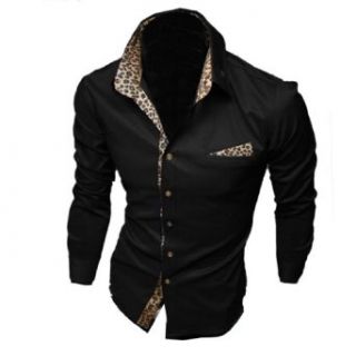 Man Buttoned Front Leopard Prints Neckline Stylish Casual Shirt at  Mens Clothing store