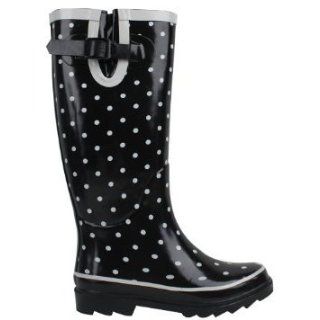 SunVille Women's Ditsy Dots Rubber Rainboot and GardenBoot, Black with Small White Dots Shoes