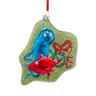 Department 56 Dr. Seuss Red Fish Blue Fish Flat Glass Ornament, 4.875 Inch   Christmas Ball Ornaments