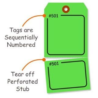 Blank   Fluorescent Green Numbered Tag with Tear Stub, 100 Tags / Pack, 2.875" x 5.75"  