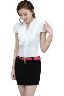 asoidchi Women's Korean Summer Oltemperament Short Sleeve Slim Shirt and Dress Clothing Sets