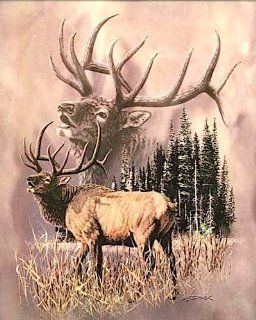 Artist Steven Michael Gardner Elk Calls Blanket Mink Plush King Size   Signature Collection   (One Size 87 x 95)   Bed Blankets