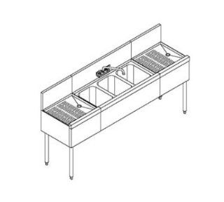 Perlick TS43L 48 in Underbar Sink w/ 3 Compartments & Left Drainboard, Stainless, Each   Bar Sink Faucets  