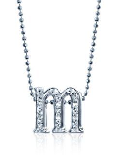 Alex Woo "Little Letters" Diamond and 14k White Gold Letter M Pendant Necklace, 16" Jewelry