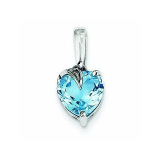 2.4 Carat 14K Gold Whtie Gold Blue Topaz & Diamond Heart Pendant Jewelry