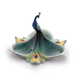 Franz Porcelain Peacock Splendor tidbit dish Divided Serving Platters Kitchen & Dining