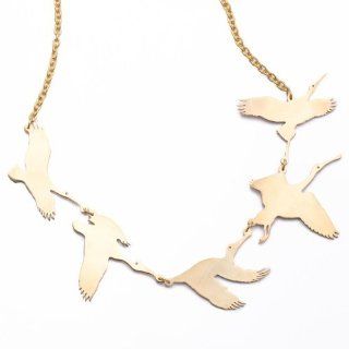 New vintage brass gold flying geese chain pendant necklace by 81stgeneration Goose Necklace Jewelry