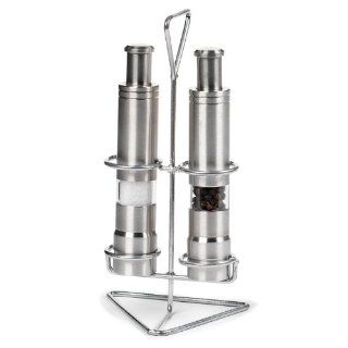 Vic Firth Pump and Grind Salt and Pepper Grinder with Stand, Silver, Set of 3 Kitchen & Dining