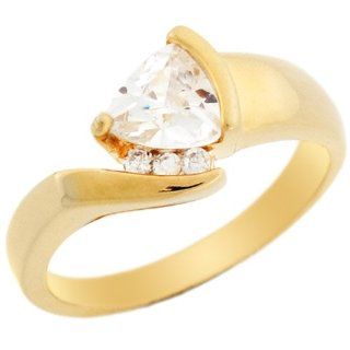 14k Yellow Gold Trillion Cut and Round CZ Solitaire Engagement Ring Jewelry