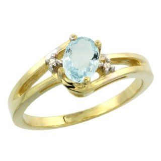 10K Yellow Gold Natural Aquamarine Ring Oval 6x4 Stone Diamond Accent, sizes 5 10 Jewelry