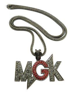 New Hematite MGK Machine Gun Kelly Pendant Necklace w/ 4mm 36" Franco Chain XP907HE Jewelry