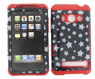 3 IN 1 HYBRID SILICONE COVER FOR HTC EVO 4G HARD CASE SOFT RED RUBBER SKIN GLITTER STARS RD TP885 A9292 KOOL KASE ROCKER CELL PHONE ACCESSORY EXCLUSIVE BY MANDMWIRELESS Cell Phones & Accessories