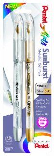 Pentel Arts Sunburst Metallic Gel Pen, Medium Line, Permanent, Gold and Silver Ink, 2 Pack (K908BPXZ)  Gel Ink Rollerball Pens 