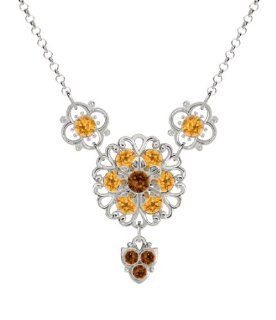 Lucia Costin Silver, Brown, Yellow Crystal Necklace with Filigree Elements Lucia Costin Jewelry
