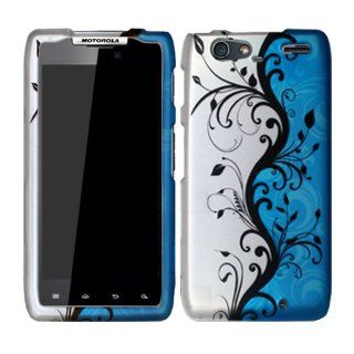 Blue Silver Black Flowers Hard Case Cover For Motorola Droid Razr Maxx 912M 913 916 Razor Max with Free Pouch Cell Phones & Accessories