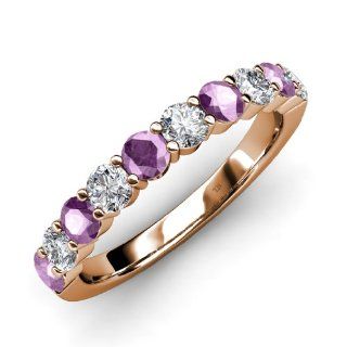 Amethyst and Diamond (SI2 I1 Clarity,G H Color) Wedding Band 1.10ct tw in 14K Gold. Jewelry
