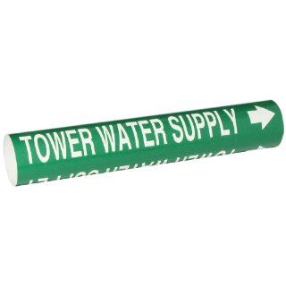 Brady 4144 C Bradysnap On Pipe Marker, B 915, White On Green Coiled Printed Plastic Sheet, Legend "Tower Water Supply" Industrial Pipe Markers