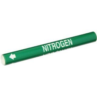 Brady 4099 A B 915 Coiled Printed Plastic Sheet, White on Green BradySnap On Pipe Marker for 3/4" to 1 3/8" Outside Pipe Diameter, Legend "Nitrogen" Industrial Pipe Markers