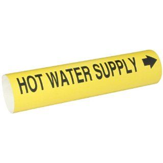 Brady 4082 D Snap On 4"   6" Outside Pipe Diameter B 915 Coiled Printed Plastic Sheet Black On Yellow Color Pipe Marker Legend "Hot Water Supply" Industrial Pipe Markers