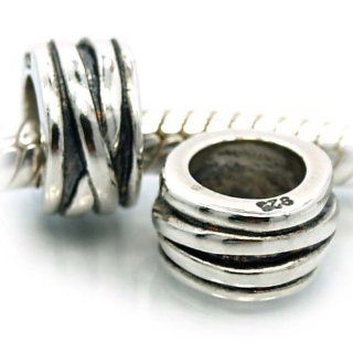 Pro Jewelry .925 Sterling Silver " Set of 2   Ring Design Spacers " Charm Bead for Snake Chain Charm Bracelets Jewelry