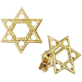 14k Yellow Gold Jewish Star of David Stud Earrings Jewelry