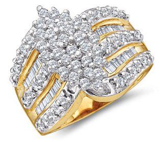 Diamond Cluster Ring Womens Anniversary 10k Yellow Gold (1.02 Carat) Jewel Tie Jewelry