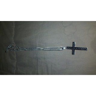 Black Carbon Fiber and Polished Stainless Steel Cross Necklace on 24 Inch Chain West Coast Jewelry Jewelry