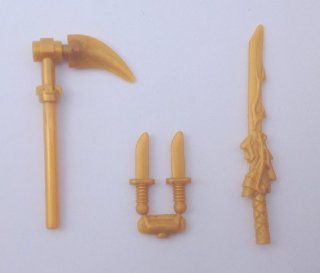 LEGO NinjagoTM 3 Gold Weapon Lot   Dragon Sword, Staff of Light & Dagger x2   Toy Interlocking Building Accessories