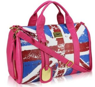 Womens Pink Union Jack Barrel Long Handle Handbag   KCMODE Shoes