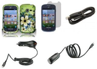 Samsung Galaxy Centura S738C   (Straight Talk, Net10, Tracfone)   Accessory Combo Kit   Green Hibiscus Butterfly Flower Design Shield Case + Atom LED Keychain Light + Screen Protector + Wall Charger + Car Charger + Micro USB Cable Cell Phones & Access