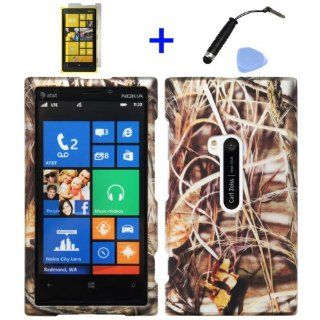 4 items Combo Mini Stylus Pen + LCD Screen Protector Film + Case Opener + Wild Outdoor Pond Grass Camouflage Design Rubberized Snap on Hard Shell Cover Faceplate Skin Phone Case for Nokia Lumia 920 (AT&T) Cell Phones & Accessories