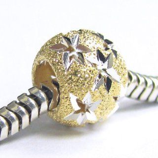 14k Gold On .925 Sterling Silver Twinkle Star Universe Stardust Bead For European Story Charm Bracelets Jewelry
