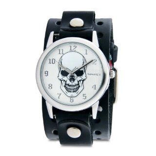 Nemesis Women's PR921S Punk Rock Collection Silver Mystery Skull Leather Cuff Band Watch Watches