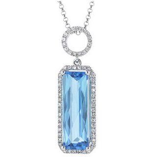 14K White Gold 4.94cttw Round Shaped White Brilliant Diamond & Octagon Shaped Blue Topaz Gemstone Necklace Jewelry