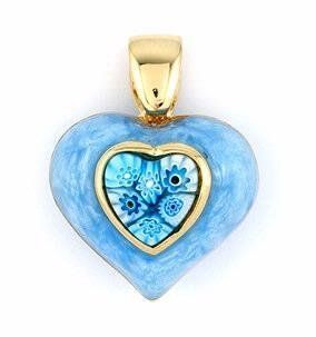 925 Silver Blue Millacreli Murano Glass Heart Pendant Jewelry
