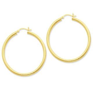 925 Silver Gold Plated Patterned 3mm x 45mm Textured & Polished Hoop Earrings Jewelry
